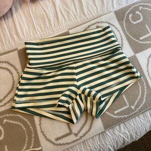 Princess Polly Green and Cream Striped High-Waist Yoga Shorts